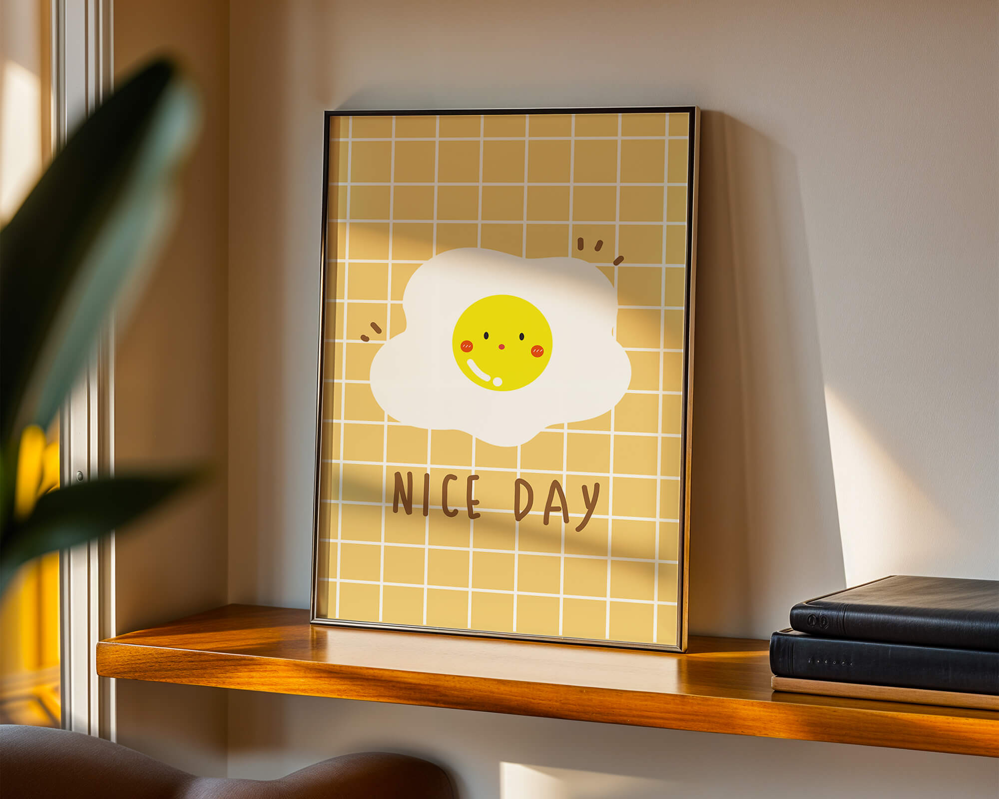 Cheerful egg illustration on yellow grid background