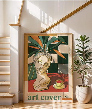 Abstract Art with Bust and Coffee Cup