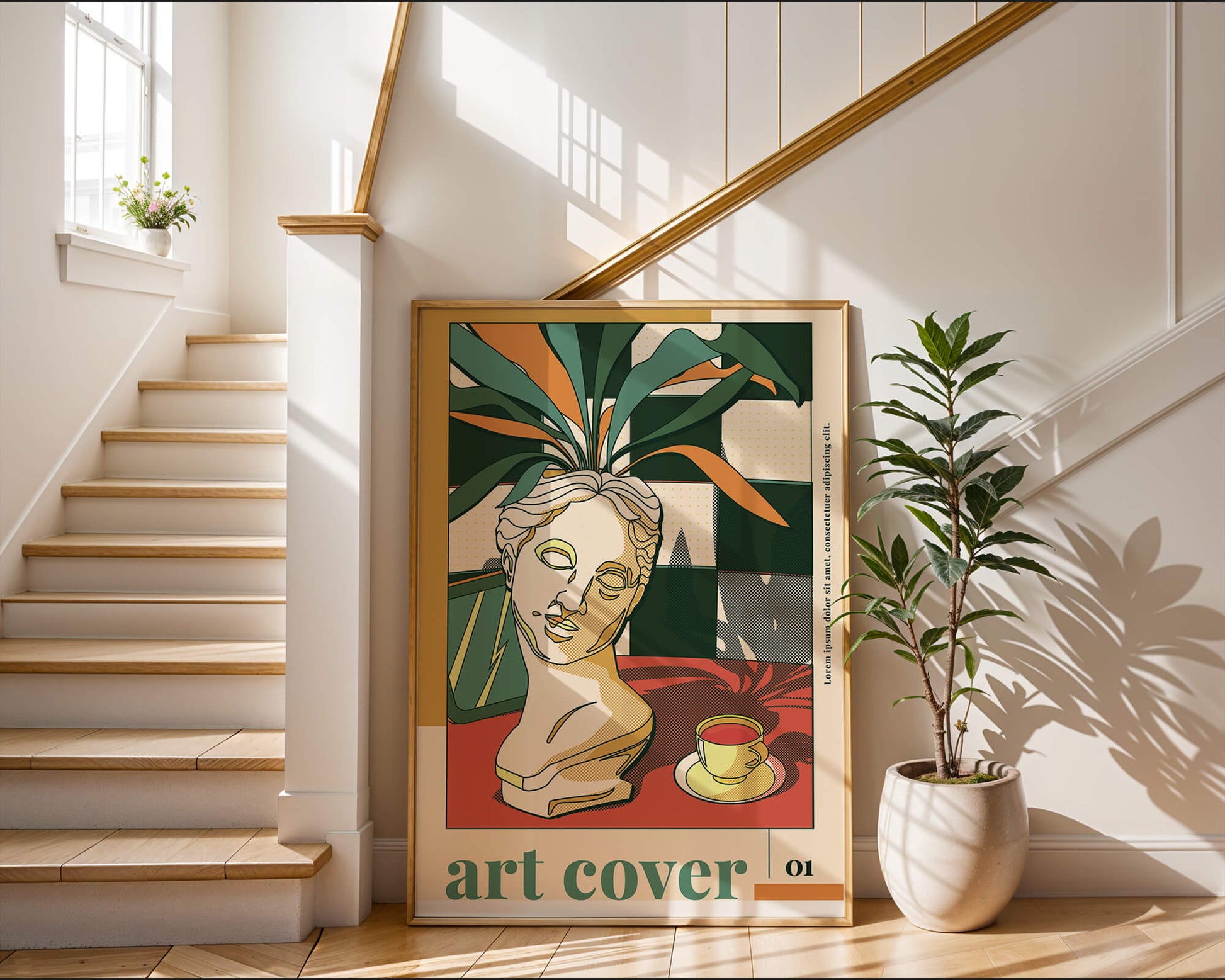 Abstract Art with Bust and Coffee Cup