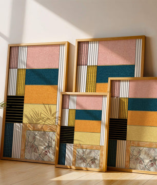 Geometric Abstract Art with Textured Blocks and Gold Accents - Mi tienda