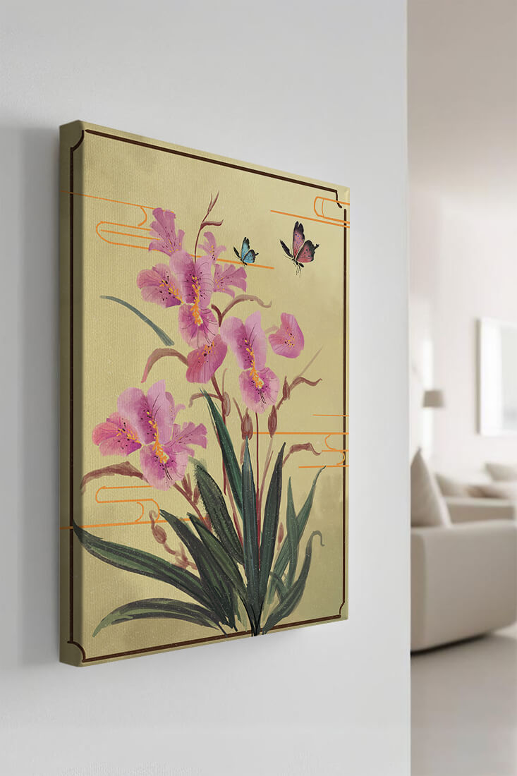 Elegant Floral Composition with Butterflies and Ornamental Background