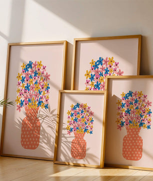 Colorful flower bouquet in a star-patterned vase