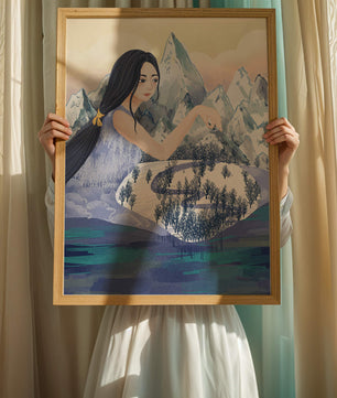 Majestic Woman Overlooking Snowy Mountain Landscape