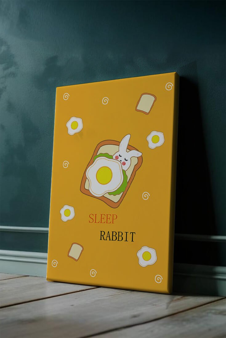 cute rabbit sleeping on toast with fried egg design