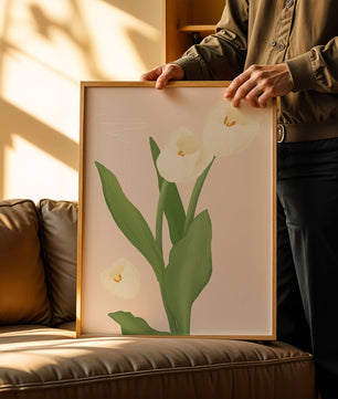 Elegant white tulips illustration on pastel background