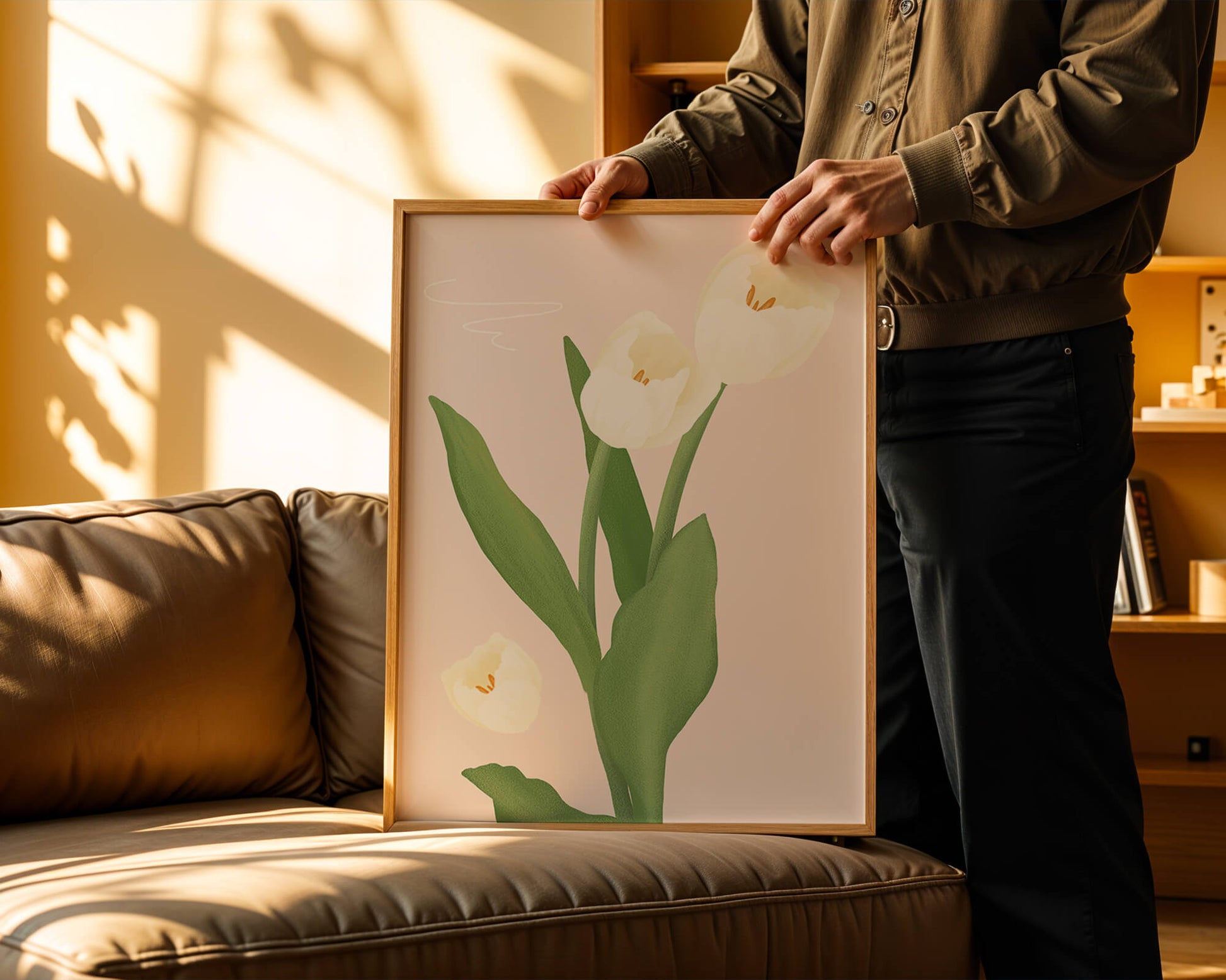 Elegant white tulips illustration on pastel background