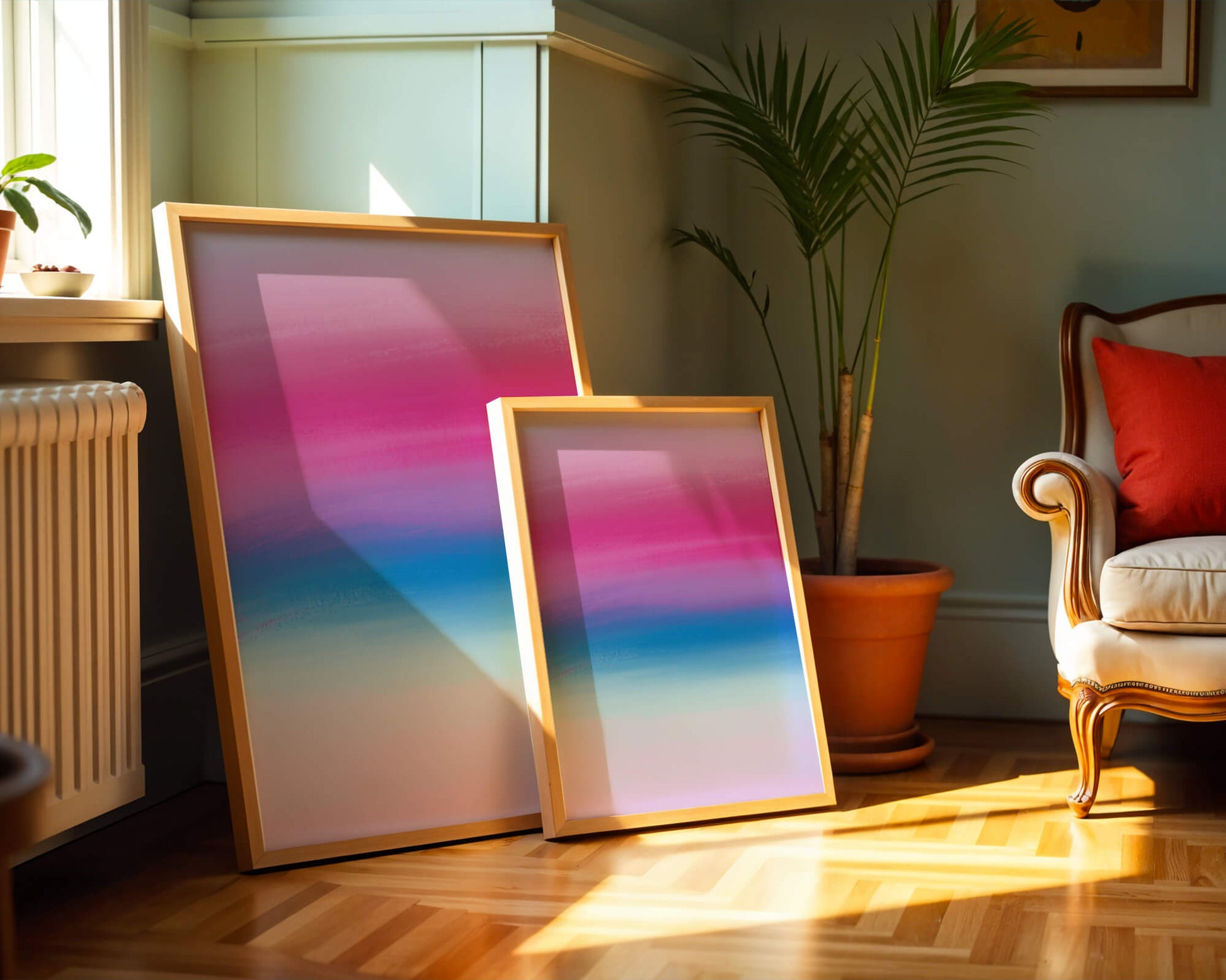 Degradado vibrante con tonos rosados y azules