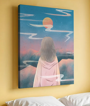 Ruhige Landschaft mit Silhouette, die den Sonnenuntergangshimmel und die Wolken betrachtet