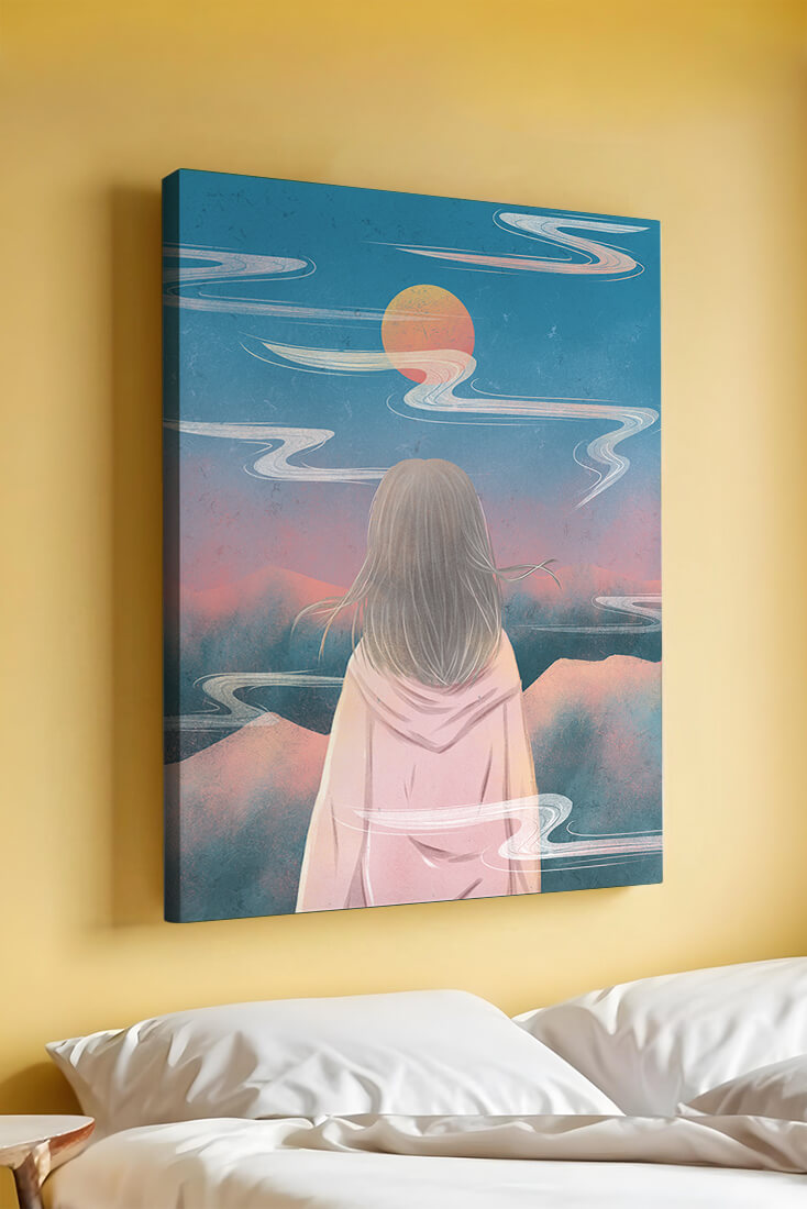 Ruhige Landschaft mit Silhouette, die den Sonnenuntergangshimmel und die Wolken betrachtet