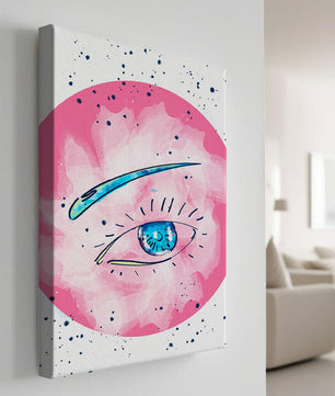 Abstract Eye Illustration with Pink Background and Blue Accents - Mi tienda