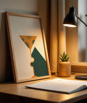 Cocktail Glass with Decorative Floral Design in Minimalist Art Style