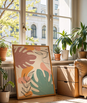 Illustration botanique abstraite avec des motifs de feuilles colorés