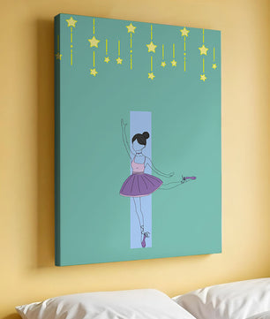 Elegant ballerina illustration with stars on a teal background