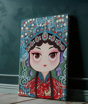 Cute Cartoon Character in Traditional Chinese Clothing with Intricate Headpiece