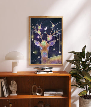 Illuminated Fantasy Deer with Floral Antlers and Hanging Stars - Mi tienda