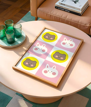 Diseño de patrones de animales juguetones con caras de osos y conejos en colores pastel