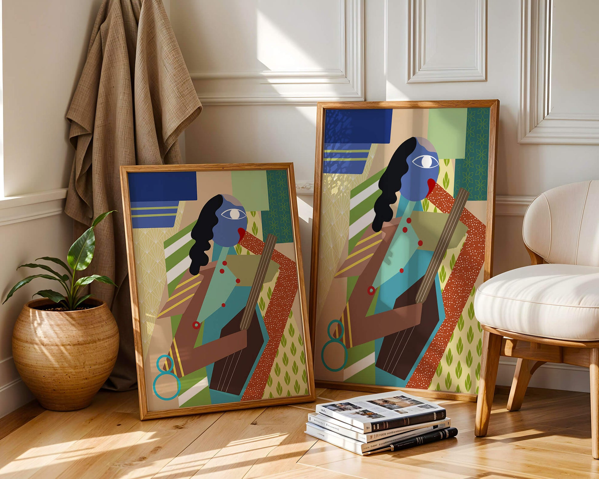 Colorful abstract geometric art with musical theme