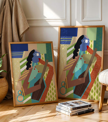 Colorful abstract geometric art with musical theme