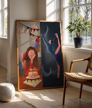 Geburtstagsfeier-Illustration mit Kuchen und Tanzfigur