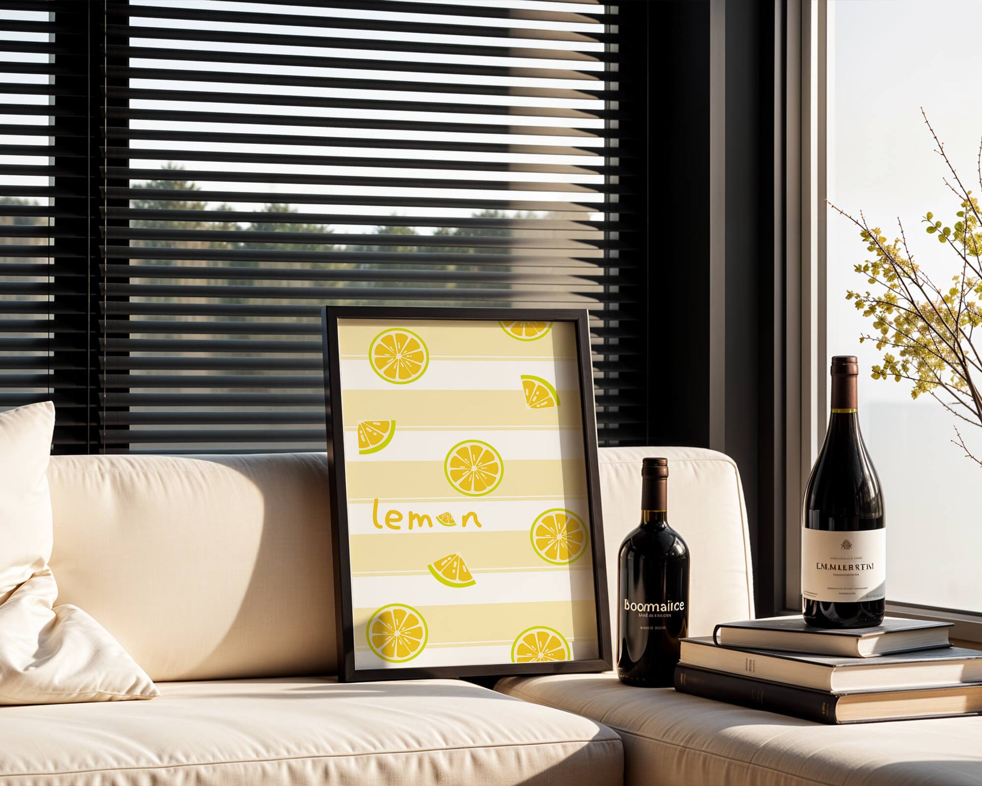 Yellow lemon slices pattern with bold stripes