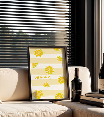 Yellow lemon slices pattern with bold stripes