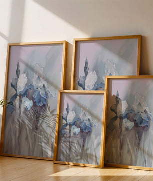 Delicate blue and white floral painting with soft brush strokes
