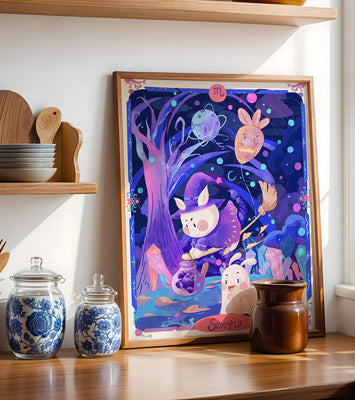 Whimsical zodiac scorpio scene with a magical theme