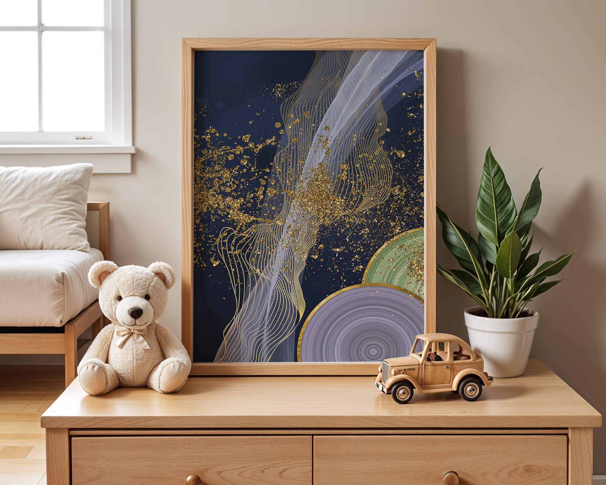 Abstract swirl with gold accents on dark background