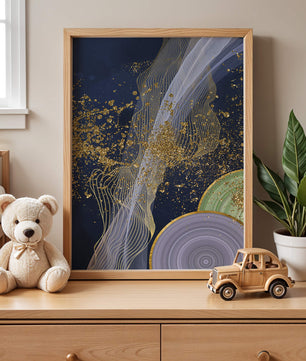 Abstract swirl with gold accents on dark background