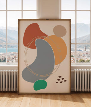 Abstract geometric art with colorful organic shapes and lines