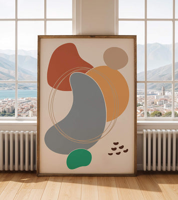 Abstract geometric art with colorful organic shapes and lines