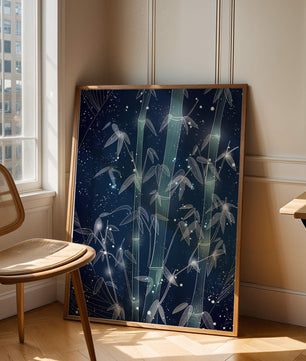 Illustration Of Bamboo With Snowfall In A Night Sky - Mi tienda