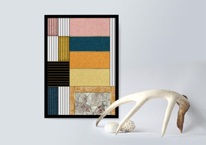 Geometric Abstract Art with Textured Blocks and Gold Accents - Mi tienda