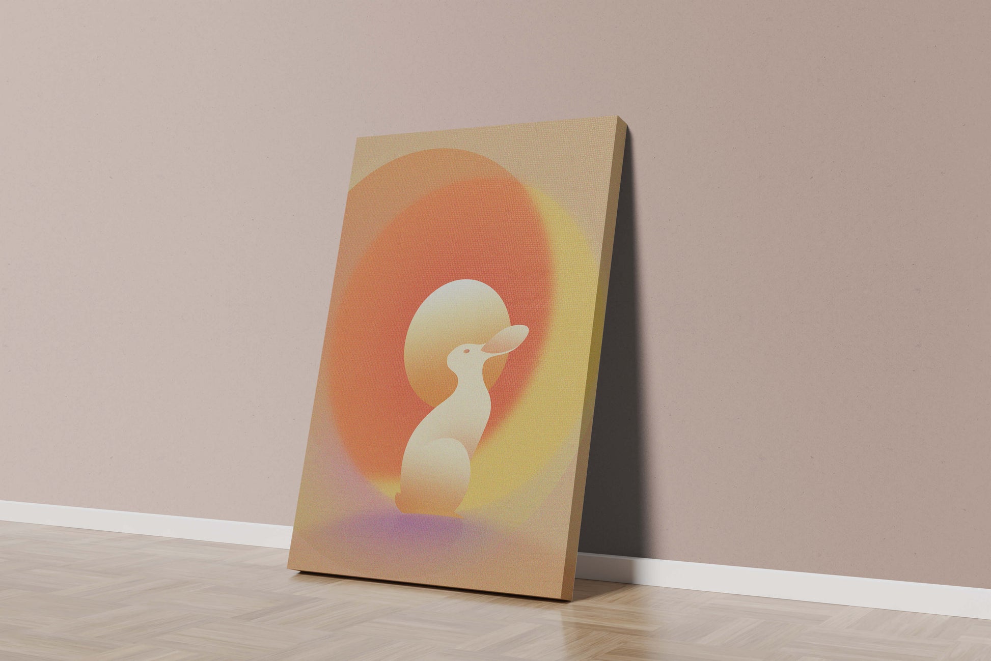 Majestic White Rabbit with Sun and Abstract Circles