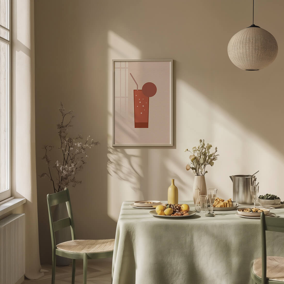 Minimalist Illustration of a Chocolate Drink with Straw and Window Background - Mi tienda