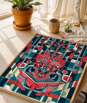 Arte abstracto geométrico de lobo con influencias tribales