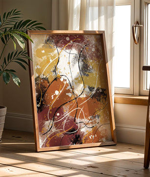 Pieza de arte abstracto colorida con trazos y salpicaduras audaces