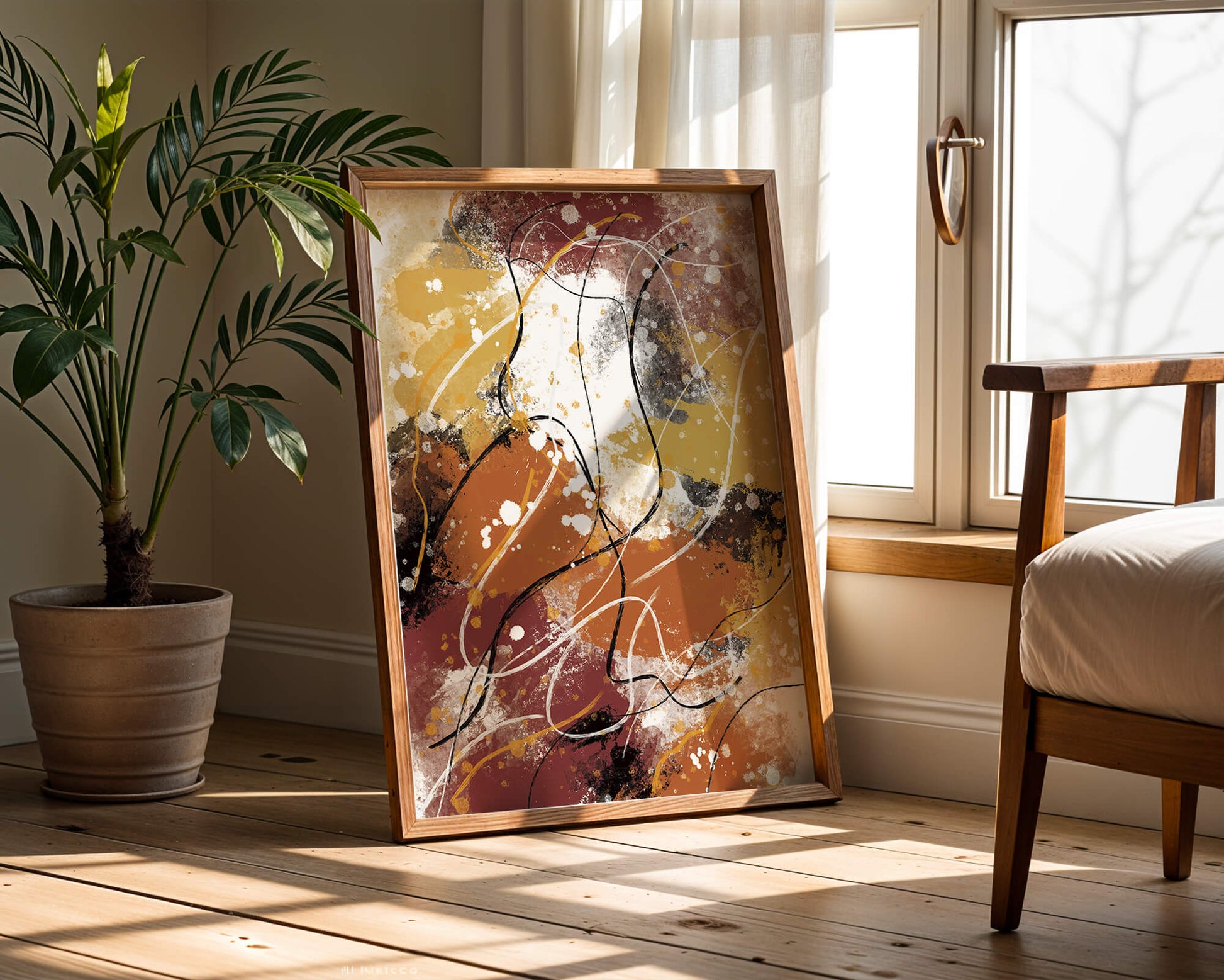 Pieza de arte abstracto colorida con trazos y salpicaduras audaces