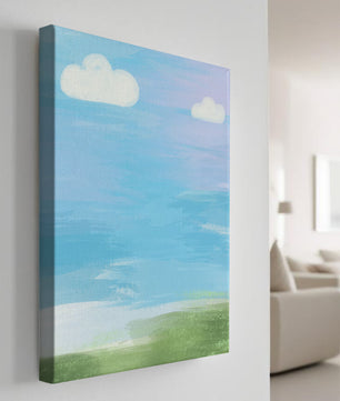 Blue Sky with Clouds and Green Field