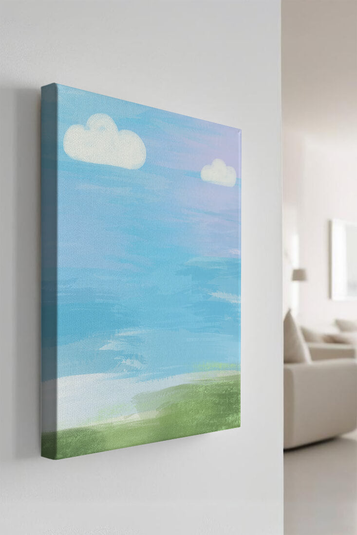 Blue Sky with Clouds and Green Field