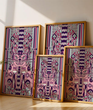 Art de chat géométrique coloré avec motifs abstraits en tons pastel