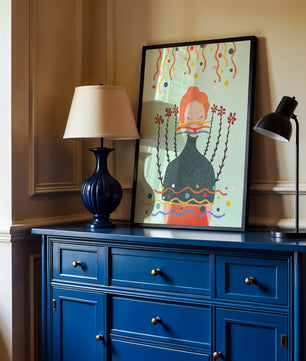 Whimsical Abstract Art of a Woman with Flowers and Streamers - Mi tienda