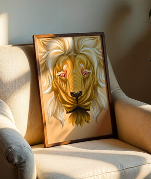 Lion Face with Intricate Golden Pattern and Flowing Mane