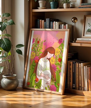 Pregnant Woman Amidst Vibrant Flowers