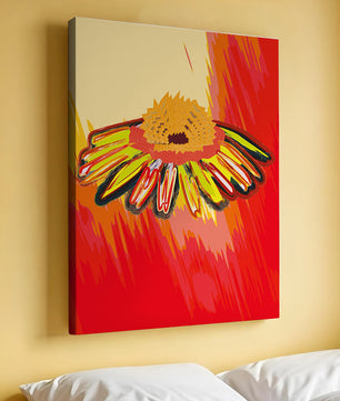 Abstract vibrant flower illustration with bold colors and dynamic strokes