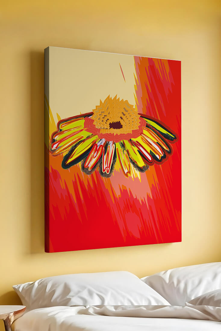 Abstract vibrant flower illustration with bold colors and dynamic strokes