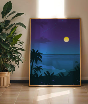 Serene Tropical Night Scene With Palm Trees and Moonlit Ocean - Mi tienda