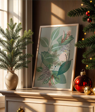 Floral botanical pattern with green leaves and delicate flowers