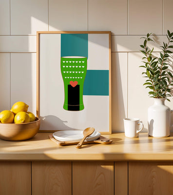 Green vase with heart pattern and minimalistic design
