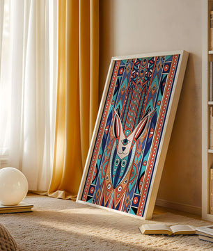 Diseño geométrico abstracto con motivo animal y patrones vibrantes